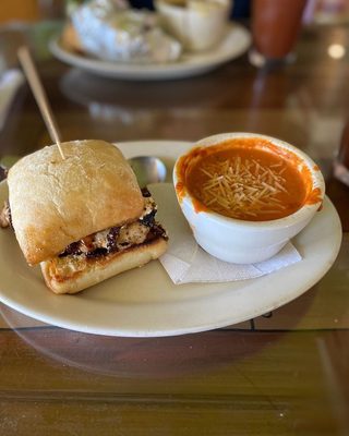 Sun-dried tomato chicken sandwich and tomato bisque