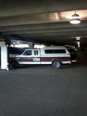 Service call at Skaggs Hospital parking garage.