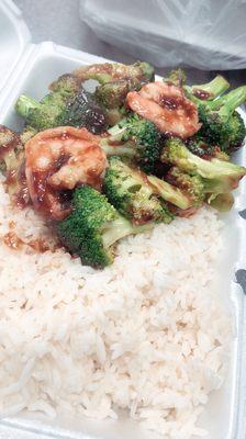 Shrimp broccoli with white rice