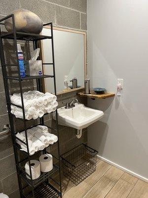 The bathroom- I love a clean, organized space (& hand towels instead of paper towels!)