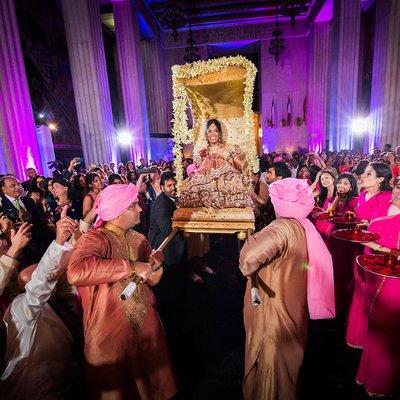 Indian bride arriving at the reception