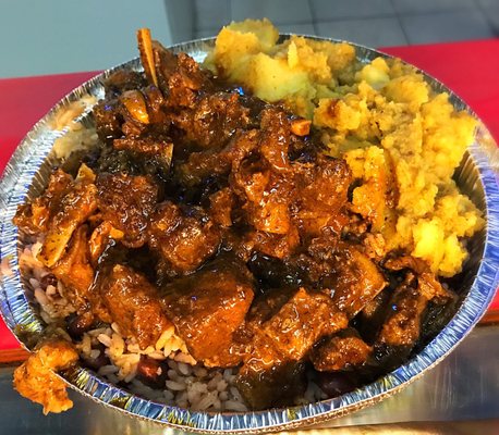 Massive Serving Curry Goat Potato Over Fried Rice