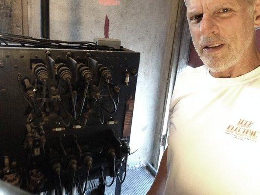 Did someone say Troubleshooting. Here I am breathing some life into a antique elevator controler at the Austin Mexic Arte Museum .