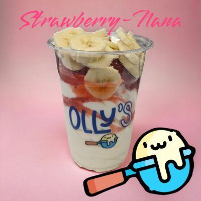 Strawberry-Nana. Topped with Strawberries and Banana Slices