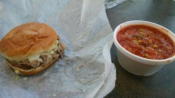 Barbecue sandwich and Brunswick stew