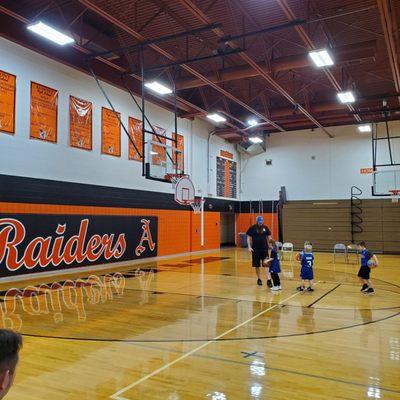 Practice warm up for 30 minutes inside Almont High School for 5 year Olds playing basketball.  2/4/2024