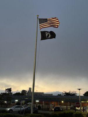 The flagpole outside of Evans Ave PO