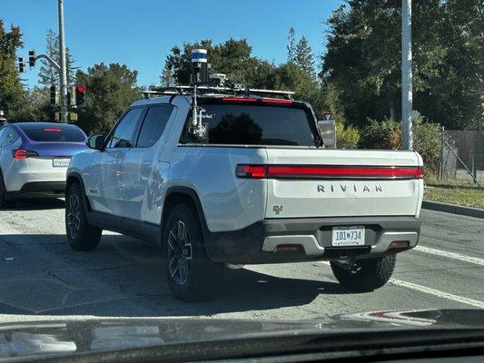 "Snowball" driving around Palo Alto with some self driving gear installed apparently