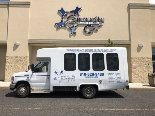 CHDC Free Shuttle outside our Coventry Mall location