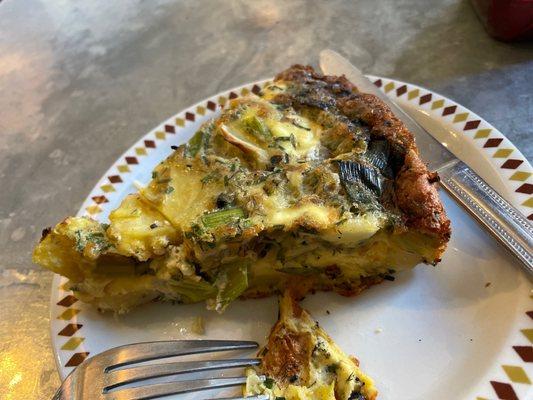 Leek frittata, just warmed