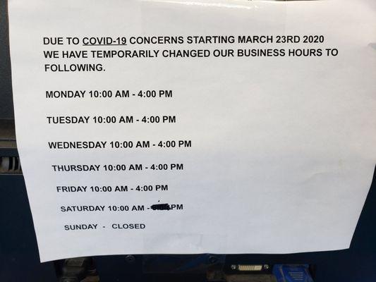 Temporary store hours