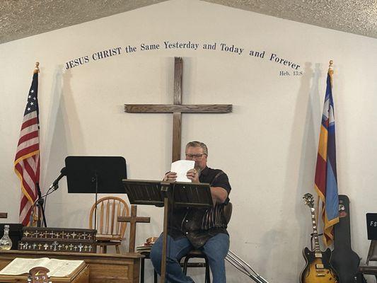 Pastor Chuck Claus doing what He does best;  Preaching and teaching the Word of God and singing Hymns of the Spirit!!!