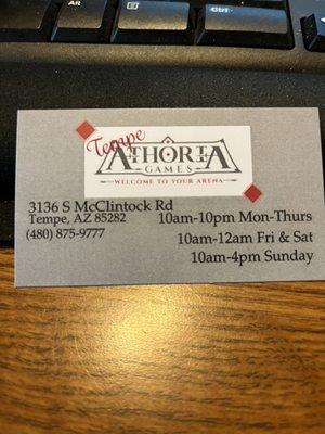 Athoria business card.