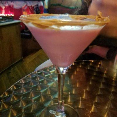 Peanut Butter and Strawberry Jelly Martini. I kid you not. Complete with peanut butter on the rim.