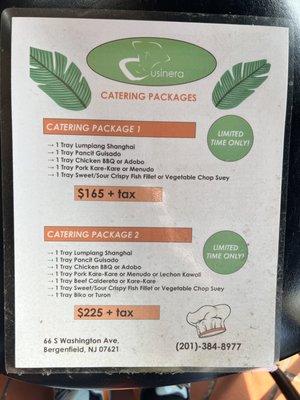 Catering menu prices