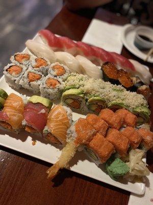 Assorted nigiri and specialty rolls from all you can eat menu