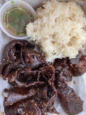 Fried jerky with sticky rice