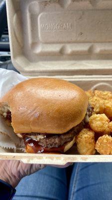 Rodeo Burger with tots