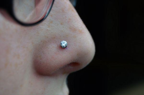 3mm prong set CZ from NeoMetal Jewelry. Piercing By Tom Ingram @ Black Pearl Tattoo and Body Piercing