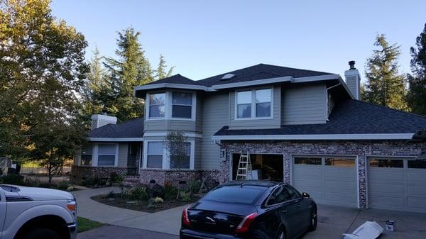 This home had 400 l.f. with 17 mitres and 15 downspouts. We completed the job in 7 hours.