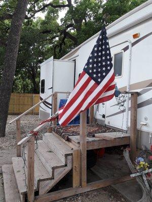 An American Flag flown in honor of the many military service members both past and present.