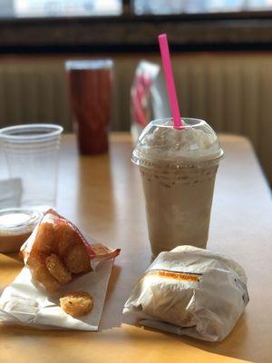 English muffin meal with the egg nog iced late