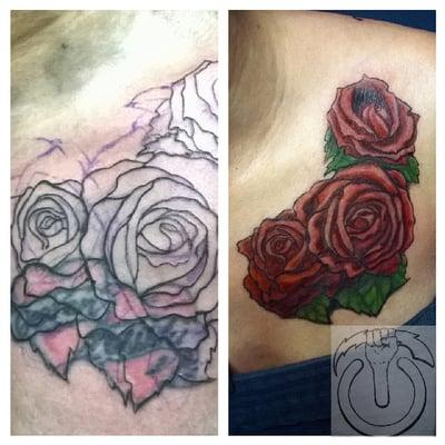 Roses cover-up tattoo