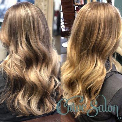 Same balayage in different lighting.