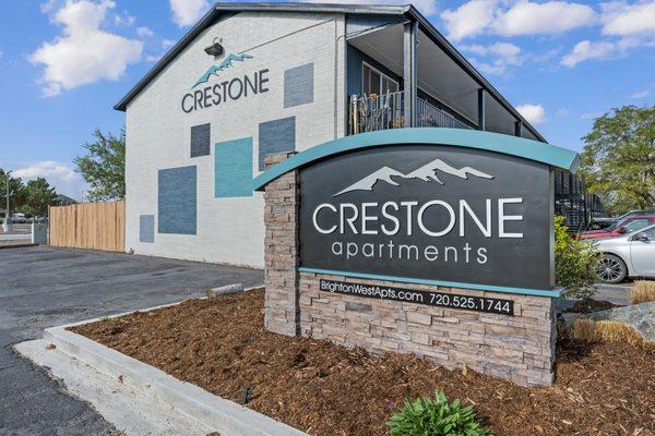 Outside view of Crestone Apartments in Brighton, Colorado