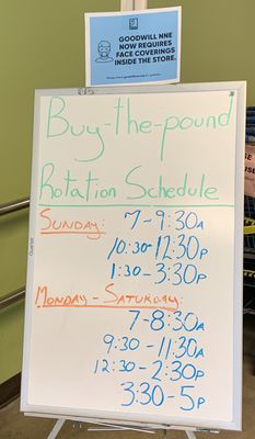 New Buy the Pound Rotation Hours as of 9/14/20.