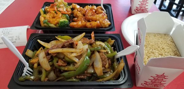 Mongolian beef in front - yummy and dragon and Phoenix in back which was ok