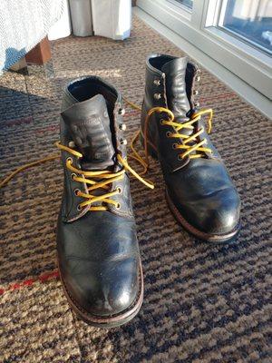 Fresh shined boots from an expert at their craft.