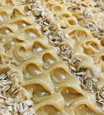 Oatmeal, Milk & Honey! Our most popular soap, made with milk from a goat named Jackie from Marshall, TX, honey from our bees and Quaker oats