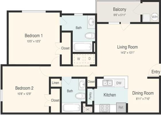 Blue prints of a two bedroom apartment.