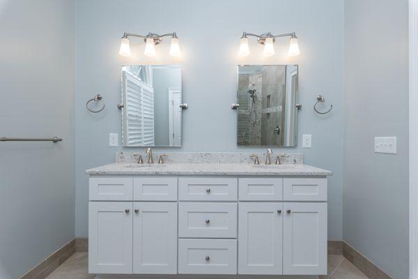 Improve your morning with a bright and beautiful new vanity! Mr. & Mrs. D. of Cary are very pleased with their upgraded, easy to clean room!