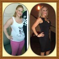 Client Amanda after baby at 185 lbs to 127lbs.