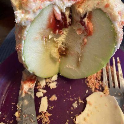 Inside of cheesecake stuffed apple