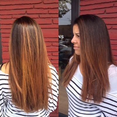 Base color and balayage highlights