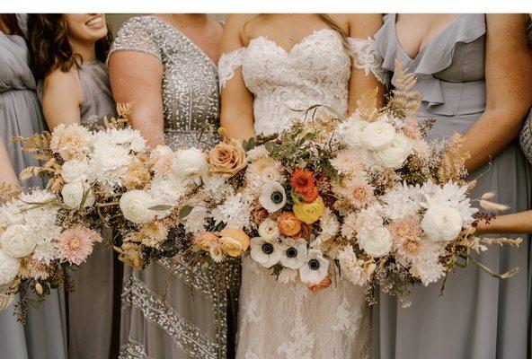 Bridesmaid and bride bouquet