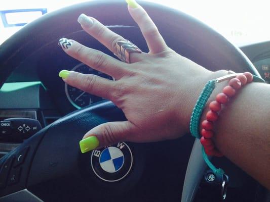 Lovin' my Neon Yellow & Chevron nails!