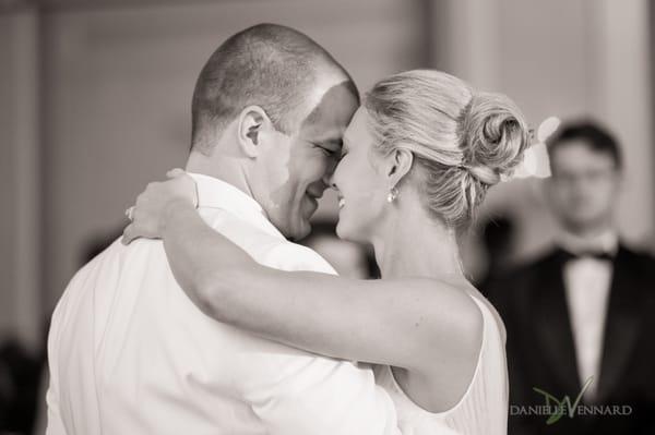 Bride and Groom getting close during their first dance in the ballroom of the Hotel Bethlehem - October Wedding