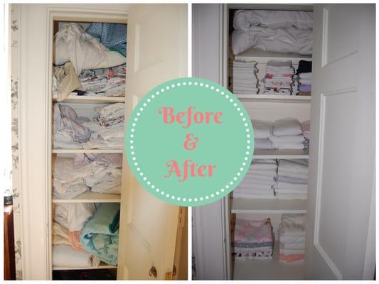 Linen Closet Home Organizing - Before & After