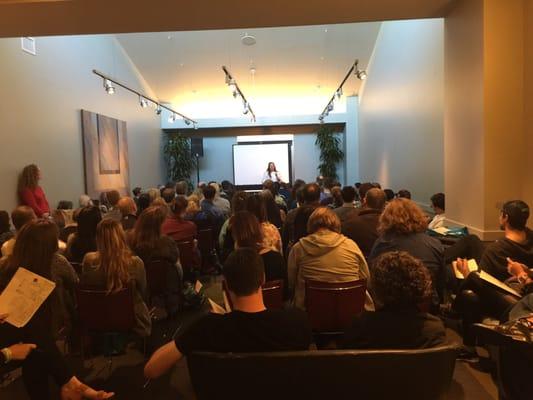 Standing room only for chocolate tempering demo