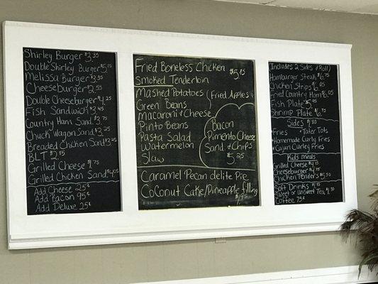 Menu board on wall.