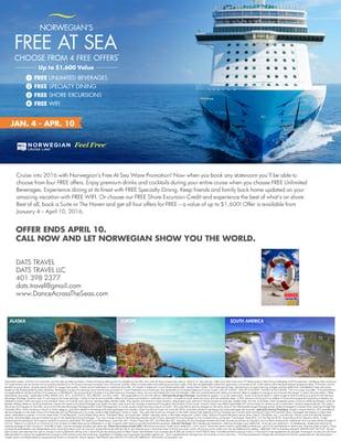 VIEW FLYER FOR FREE PERKS WITH NCL CRUISES!