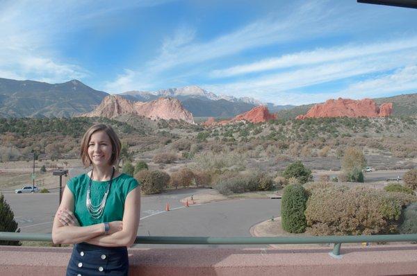 Family Attorney Mary Daugherty standing in front of the Garden of the Gods