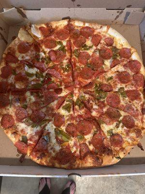 Pepperoni and green chile, my favorite!