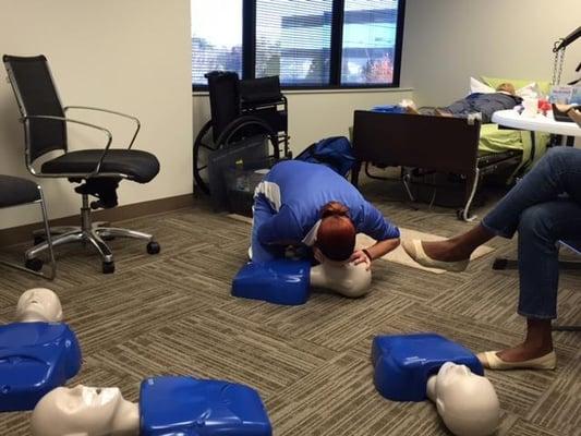 Our caregivers are trained in CPR, First Aid, transfers and, so much more in our in-house caregiver training lab :-)