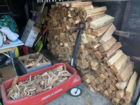 The order came with lots of kindling...put bits in brown lunch bag & light.  Easy!!!