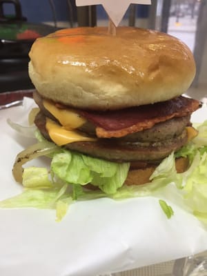 Double turkey burger with turkey bacon very juicy and seasoned perfectly every delicious bite